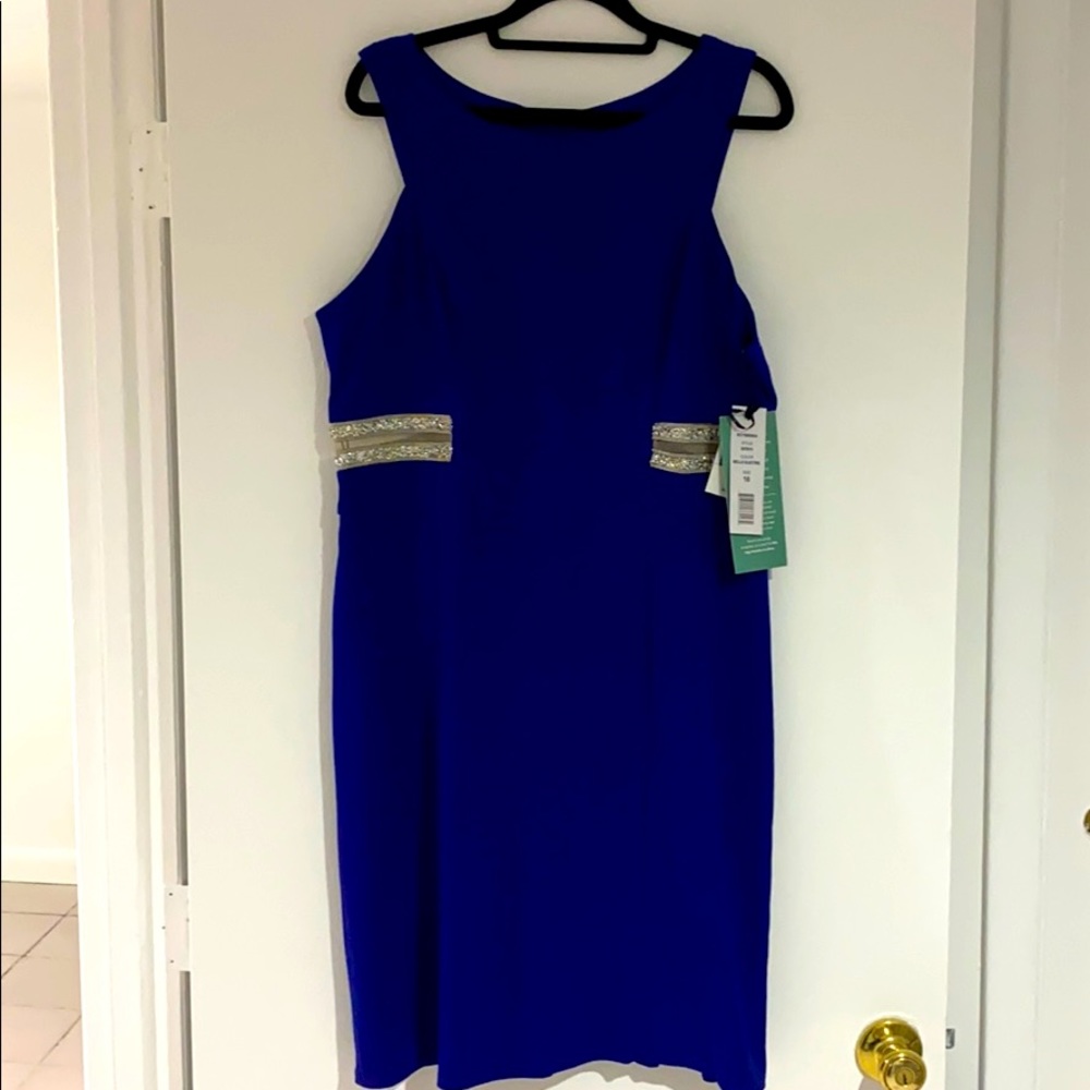 Scarlett blue fitted dress and see through detail